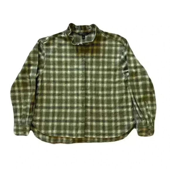 Women's Banana Republic Green Plaid Long Sleeve Ruffle Flannel Shirt Size Small - Picture 1 of 6